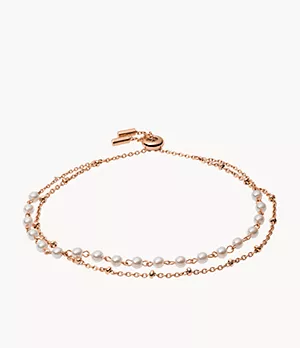 Imitation Pearl Rose Gold-Tone Stainless Steel Multi-Strand Bracelet