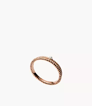 Imitation Pearl Rose Gold-Tone Stainless Steel Band Ring