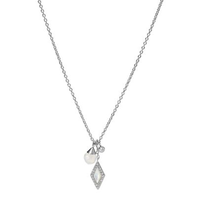 Fossil Femmes Collier pendentif Be Iconic en acier inoxydable et agate blanc cassé -Blanc