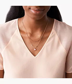 Pink Sunset Rose Quartz Rose Gold-Tone Stainless Steel Multi-Strand Necklace