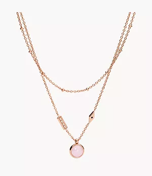 Pink Sunset Rose Quartz Rose Gold-Tone Stainless Steel Multi-Strand Necklace