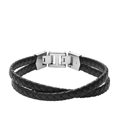 Heritage D-Link Black Leather Bracelet - JF04202040 - Fossil