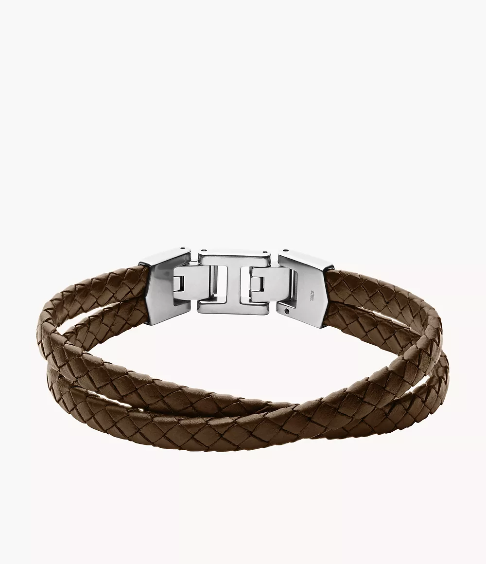 Fossil Homme Bracelet multi-rangs Leather Essentials en cuir marron -Marron