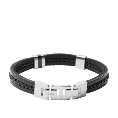 Black JF03686040 Fossil - Leather Bracelet Leather Essentials Multi-Strand -