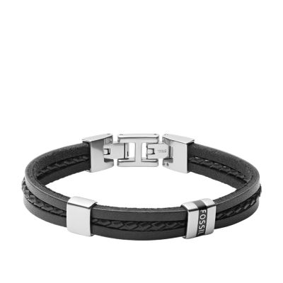 Leather Essentials Black Leather Multi-Strand Bracelet - JF03686040 - Fossil