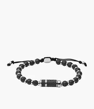 Caravan Black Lava Stainless Steel Beaded Bracelet