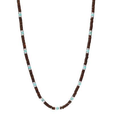 Fossil Homme Collier de perles Tranquil Summer en magnésite bleu turquoise et noix de coco -Marron