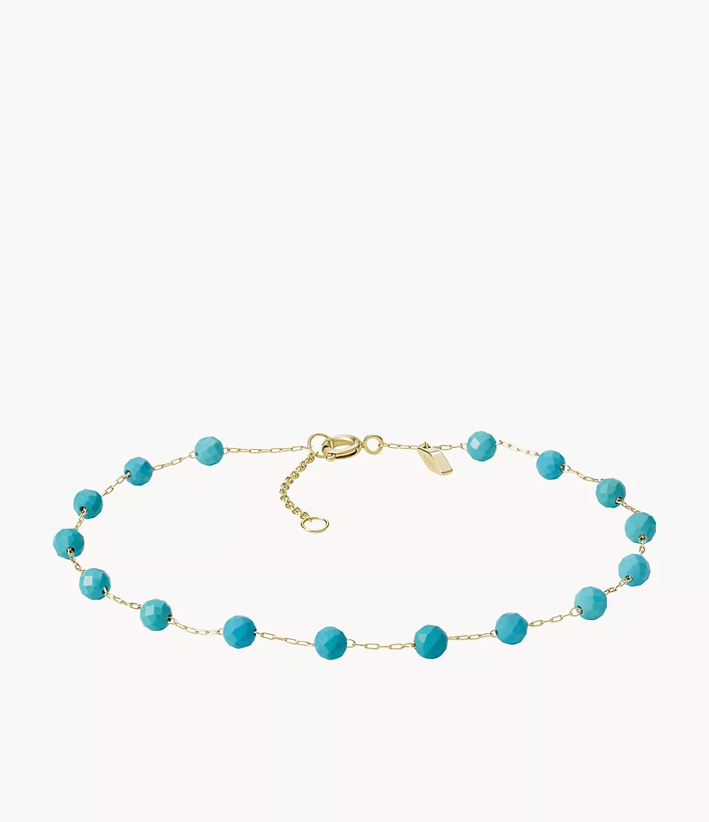 Fossil Women's Summer Essentials Turquoise Blue Stainless Steel Chain Anklet