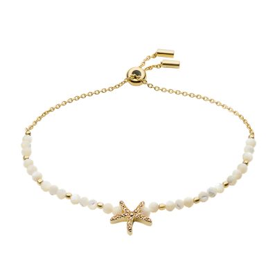 Fossil Femmes Bracelet de perles Vintage Summer en coquillage blanc nacré et acier inoxydable -Doré