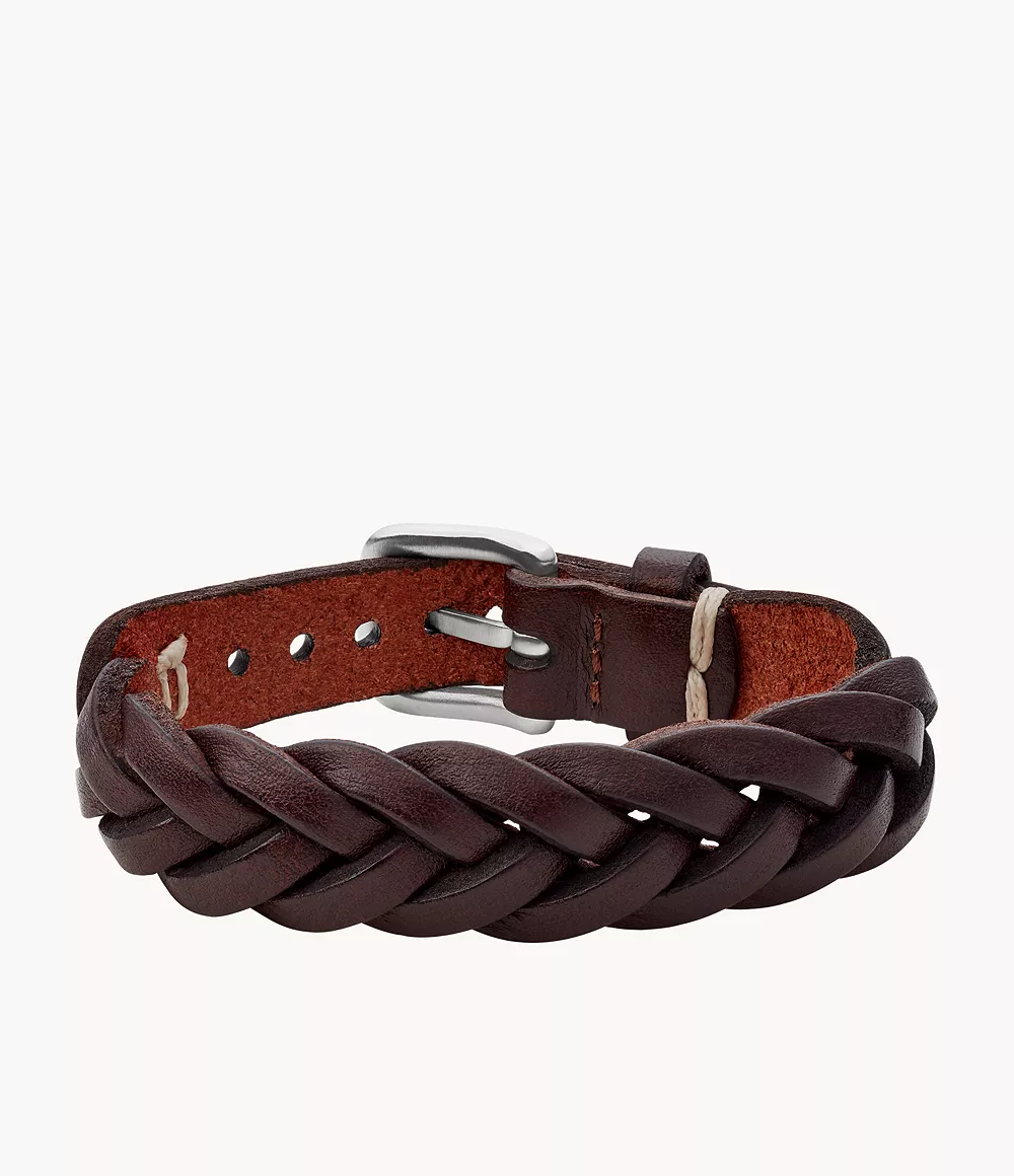 Fossil Men's Leather Essentials Brown Leather Strap Bracelet - Brown