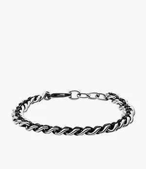 Bracelet chaîne Leather Essentials en acier inoxydable noir