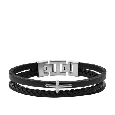 

Fossil Homme Bracelet multi-rangs Crosses en cuir noir