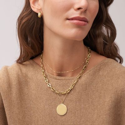 Collier à pendentif Drew en acier inoxydable doré - JF03888710 - Fossil