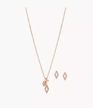 Conjunto de collar y pendientes Stevie Be Iconic con piedra lunar naranja y nácar rosa