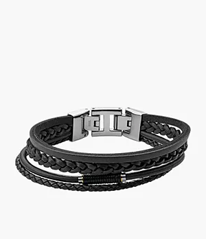 Bracelet multirang Vintage Casual en cuir, noir
