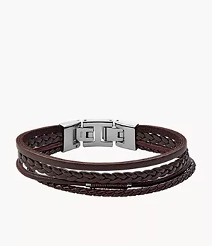 Bracelet multirang Vintage Casual en cuir, brun