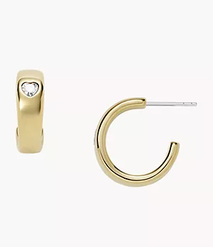 Sutton Valentine Heart Gold-Tone Stainless Steel Hoop Earrings