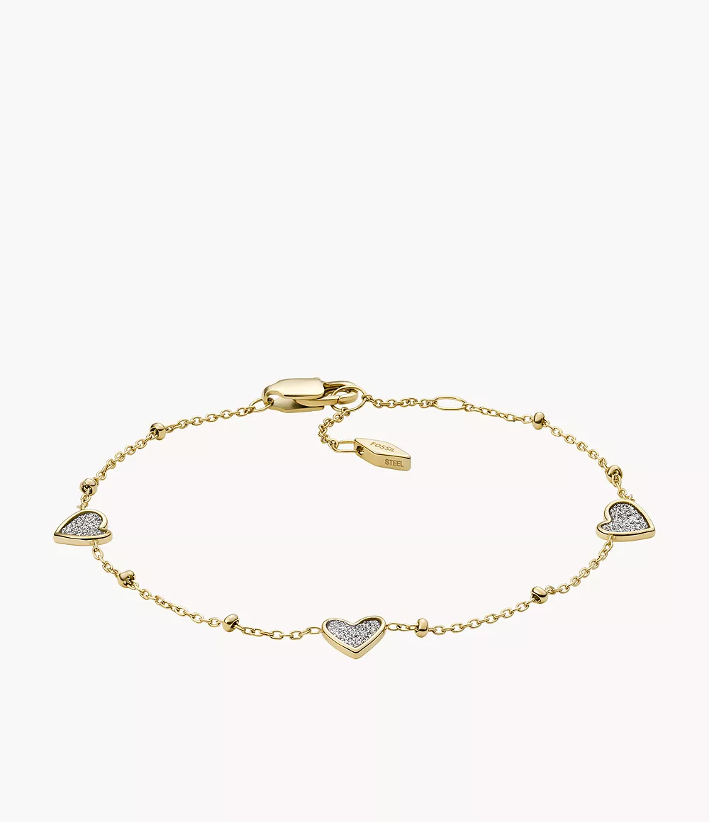 Fossil Femmes Bracelet à motif cœur Sutton Classic Valentine en acier inoxydable doré -Doré