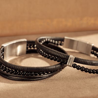 Multistrands Black Leather Multi-Strand Bracelet - JF03993040 - Fossil