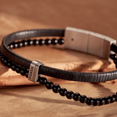 Multi-Strand Black Leather Bracelet