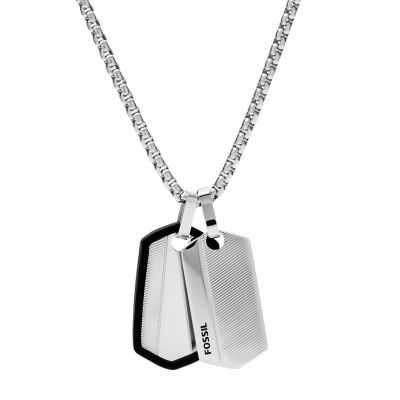Chevron Stainless Steel Dog Tag Necklace - JF03996040 - Fossil