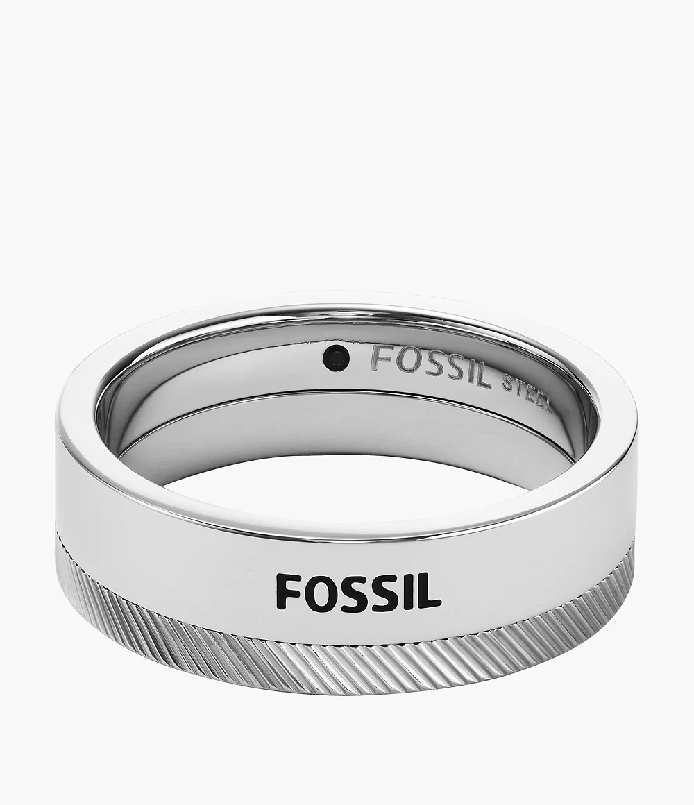 Fossil Men’s Chevron Stainless Steel Band Ring - Silver-Tone