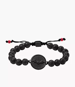 Bracelet THE BATMAN™ X FOSSIL en édition limitée avec perles en pierre de lave et fermoir coulissant