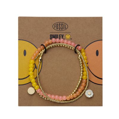 Fossil X Smiley® Armband stackbar Perlmutt Beads Glas mehrfarbig 