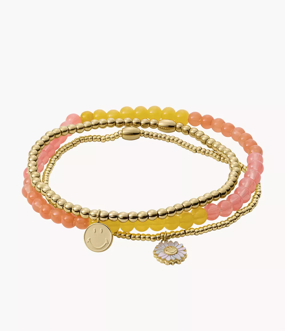 Fossil Women's Fossil X Smiley® Multicolor Glass Beads and Mother-of-Pearl Stack Bracelet - Gold-Tone