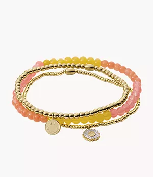 Bracelet empilable Fossil X Smiley® en perles de verre multicolores et nacre