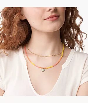 Fossil x Smiley® Multicolor Glass Beads and Mother-of-Pearl Multi Strand Necklace