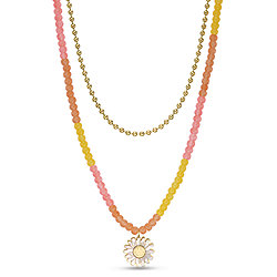 Fossil X Smiley® Multicolor Glass Beads and Mother-of-Pearl Multi Strand Necklace