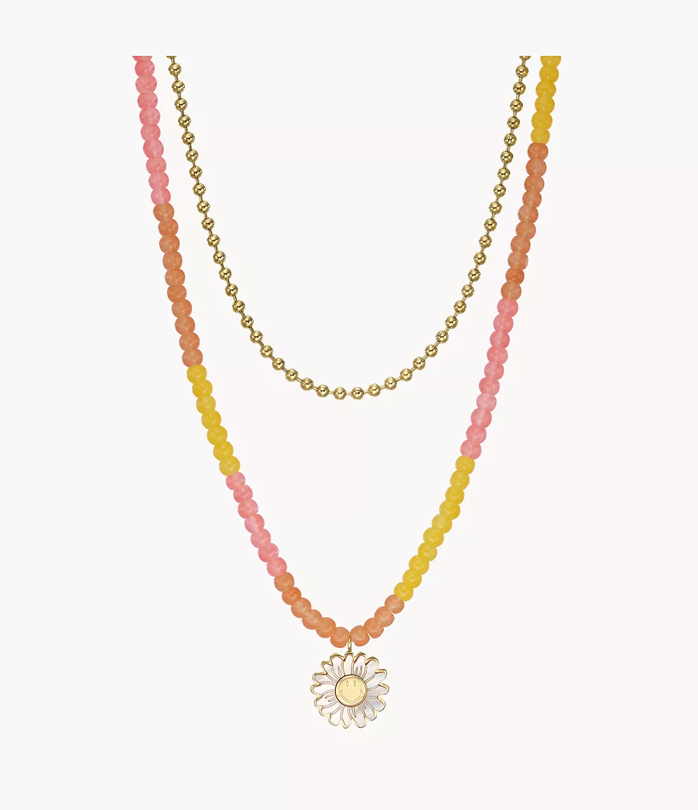 Fossil Women's Fossil X Smiley® Multicolor Glass Beads and Mother-of-Pearl Multi Strand Necklace - Gold-Tone