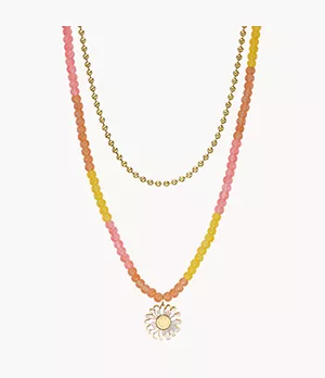 Collier multirang Fossil X Smiley® en perles de verre, multicolore, et nacre