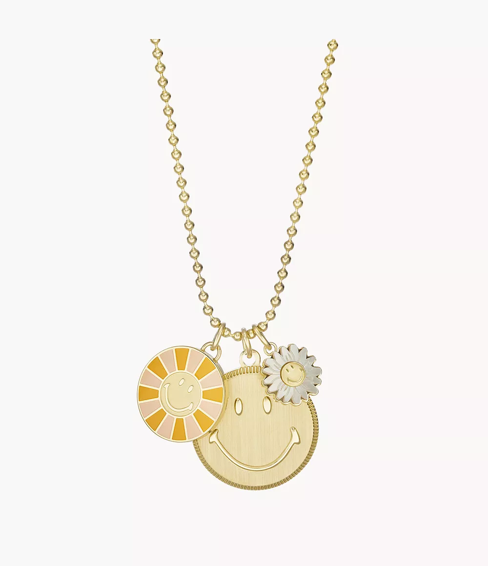 Fossil Women's Fossil X Smiley® Enamel and Mother-of-Pearl Pendant Necklace - Gold-Tone