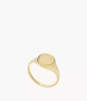 Fossil x Smiley® Gold-Tone Stainless Steel Signet Ring