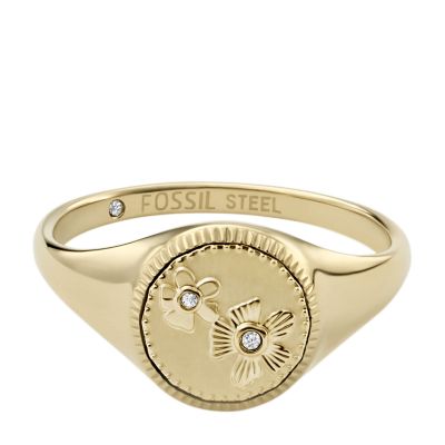 Georgia Vintage Flower Gold-Tone Stainless Steel Signet Ring