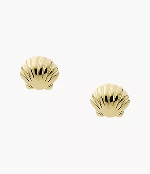 Pendientes de botón en forma de concha marina Georgia By The Shore de acero inoxidable en tono dorado
