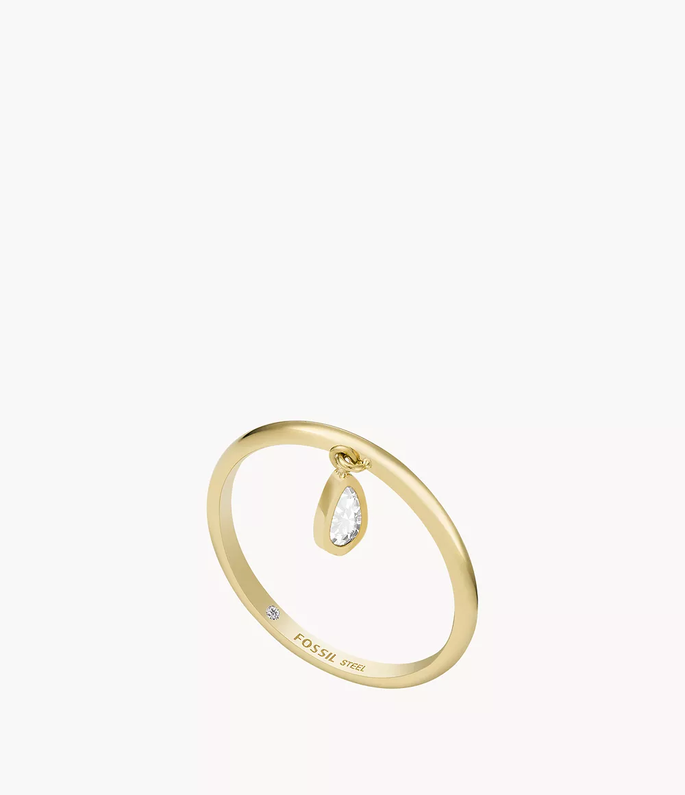 Image of Sadie All Stacked Up Gold-Tone Stainless Steel Glass Teardrop Ring
