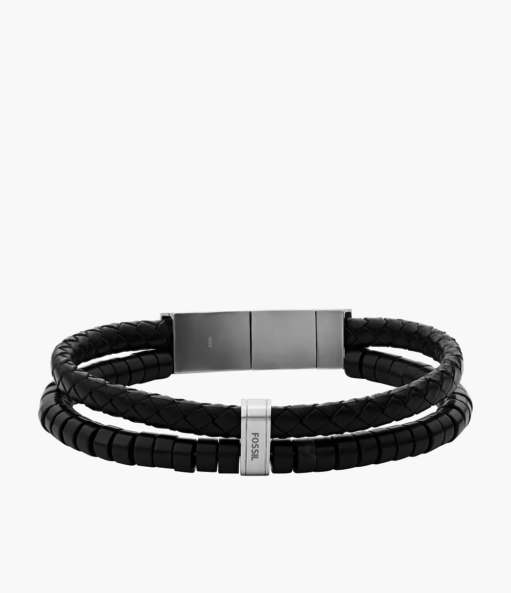 Fossil Men's Vintage Casual Multistrands Black Onyx Multi Strand Bracelet - Black-Tone