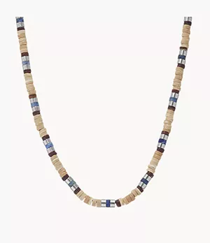 Vintage Casual Summer Beads Tan Coconut and Sodalite Beaded Necklace