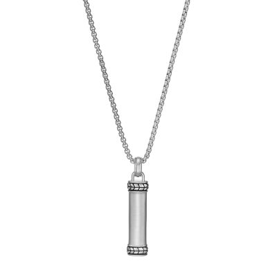 Fossil Men's Chevron Stainless Steel Dog Tag Necklace - Silver