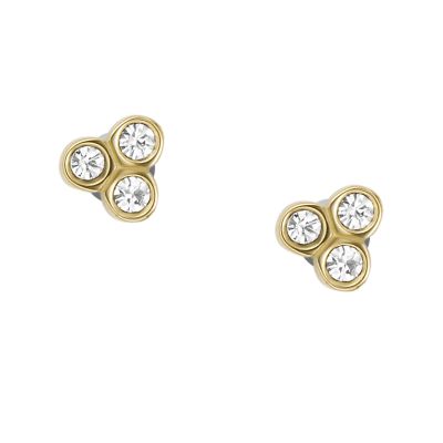 Fossil Women's Evil Eye 14K Gold Plated Clear Laboratory Grown Diamond Stud Earrings - Metallic