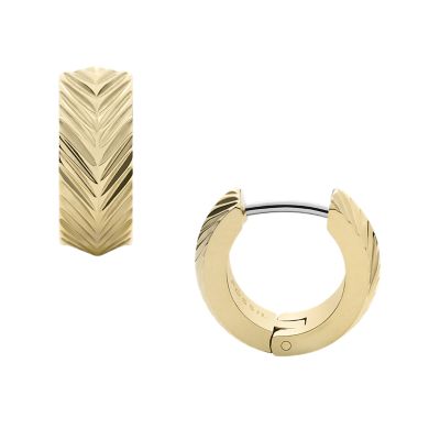 Harlow Linear Texture Fossil Hoop Earrings Stainless JF04116710 Steel Gold-Tone Huggie - 