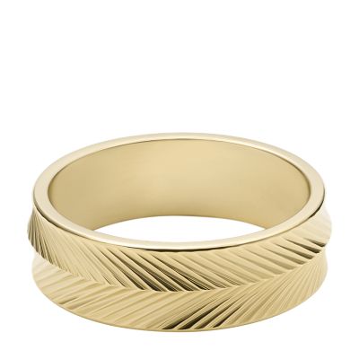 Stainless Ring Fossil JF04118710002 Gold-Tone Linear - Steel - Texture Band Harlow