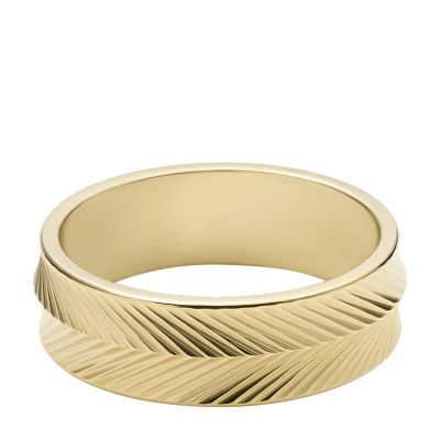 Harlow Linear Texture Gold-Tone Fossil Band Ring - Stainless JF04118710002 - Steel