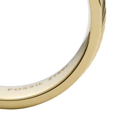 Texture - Linear Ring Steel Band Stainless JF04118710002 - Fossil Gold-Tone Harlow