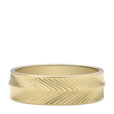 Harlow Linear Texture Gold-Tone Stainless Steel Band Ring - JF04118710002 -  Fossil