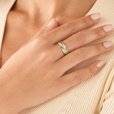 Harlow Linear - Band - JF04118710002 Texture Stainless Fossil Gold-Tone Ring Steel