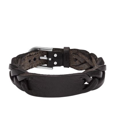 Heritage Braided Black Leather Strap Bracelet
